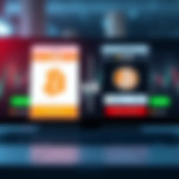 A side-by-side comparison of Strike and Cash App on a digital screen, showcasing their Bitcoin features and Dollar-Cost Averaging options