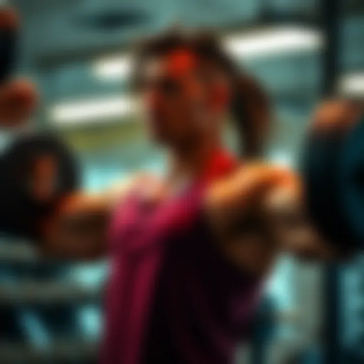 A person lifting weights in a gym, showing determination and strength