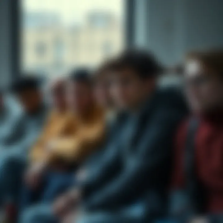 A group of people sitting together, looking worried and lost, showing the challenges faced in modern society.