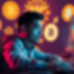 A person looks frustrated while using a computer to manage cryptocurrency funds stuck in Exodus, with icons of SOL and Coinbase in the background.