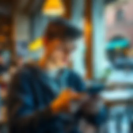 A Norwegian university student looks concerned while checking their phone in a cafe in Spain, showing a banking app with a closed account notification.