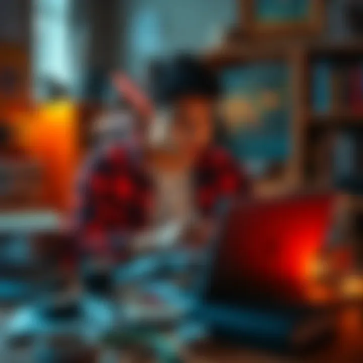 A college student looks at Bitcoin charts on a laptop, contemplating their investment decision while surrounded by textbooks and personal items, reflecting a mix of hope and anxiety.