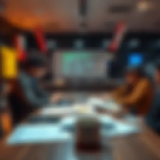 A student founder looking for funding options at a table with a laptop and papers, showcasing their tech startup ideas