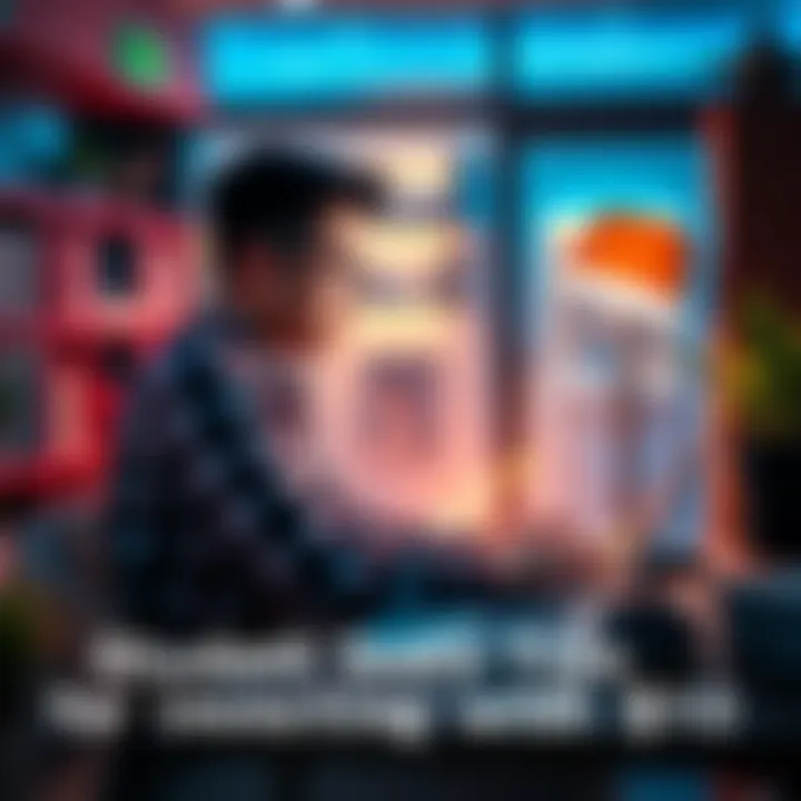 A student sitting at a desk with a laptop, looking for investment advice with a small budget