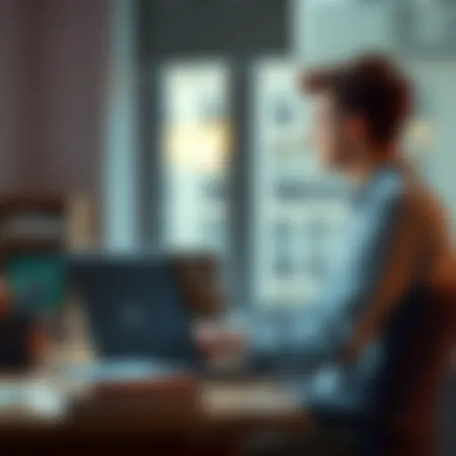 A student sits at a desk with books and a laptop, contemplating residency change from Ireland to Italy while looking at a Revolut app on the screen.