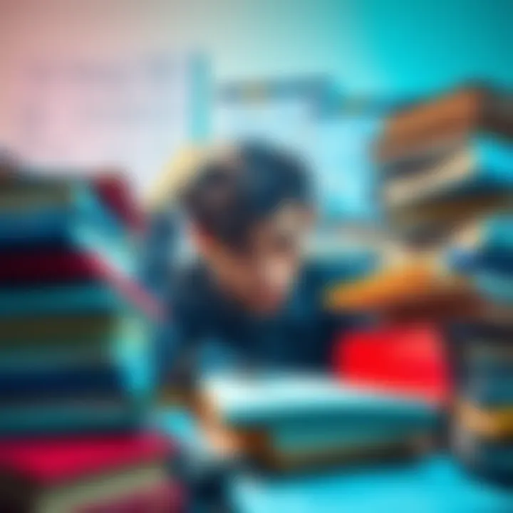 A student looking confused while surrounded by books and notes, reflecting their struggle with understanding despite studying hard.