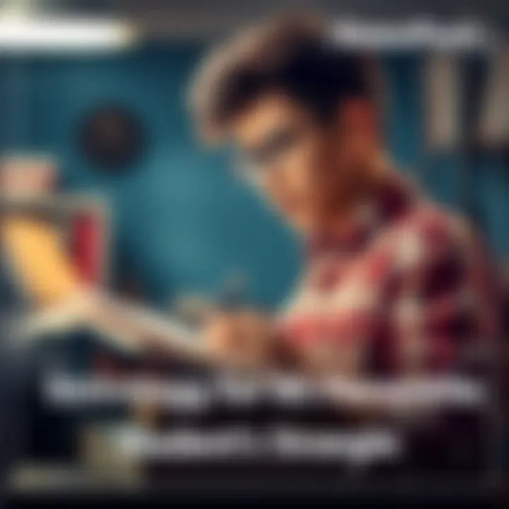 A diligent student studying with textbooks and notes, focused on achieving high exam scores