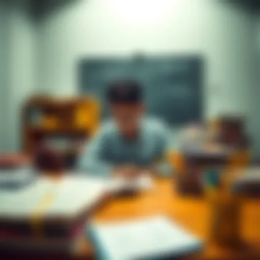 A focused student sitting at a desk with books and study materials, preparing for the JEE 27 exam.
