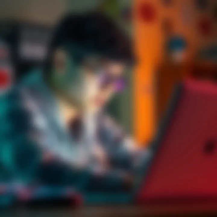 Student Studying Physics A worried student looks at a laptop, searching for physics study resources on YouTube.