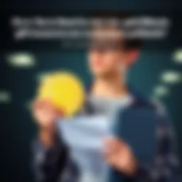 A college student thinking about tax obligations while holding a Bitcoin symbol in one hand and a tax form in the other.
