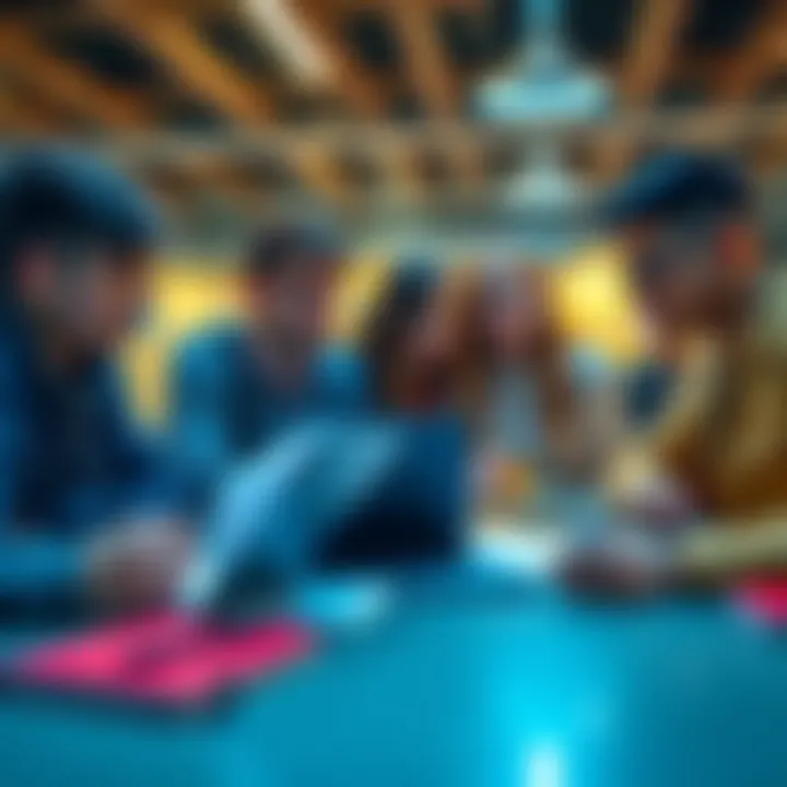 A group of students discussing Bitcoin and cryptocurrency with a laptop and notebooks on the table