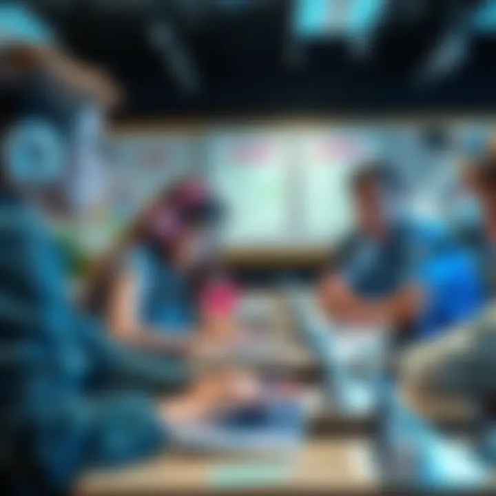A classroom scene showing students engaged with AI tools for learning