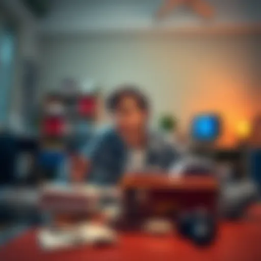 A student focused on studying with books and notes, while distractions from home are evident, like a phone and a TV in the background.