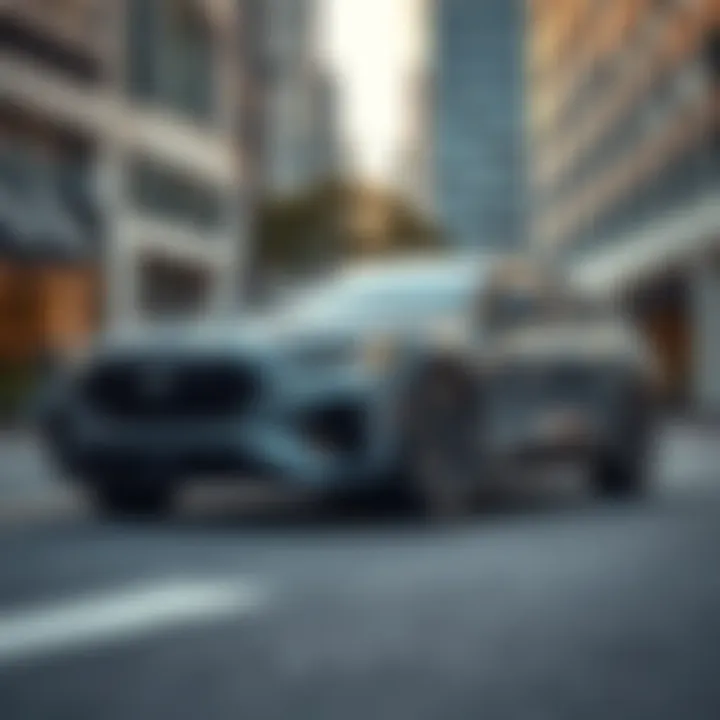 Stylish new car on the street A sleek, modern car with innovative design and high-tech features parked on a city street