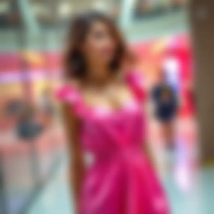 A model showcases a trendy pink dress with a cute design, radiating fashion appeal.
