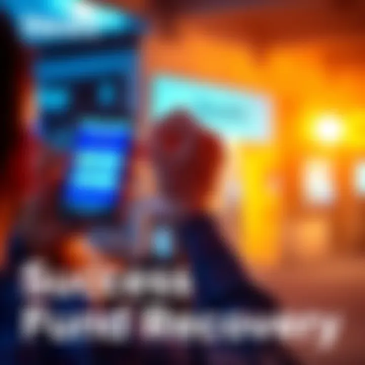 A person celebrating with a smartphone, showing a screen with recovered funds, symbolizing financial success and peace of mind.