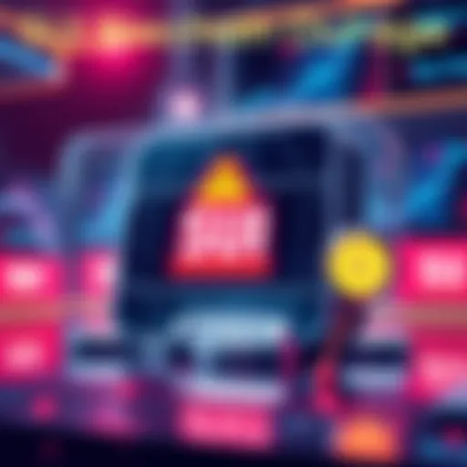 Illustration showing a digital representation of the SUI blockchain with a warning sign and a clock indicating downtime.