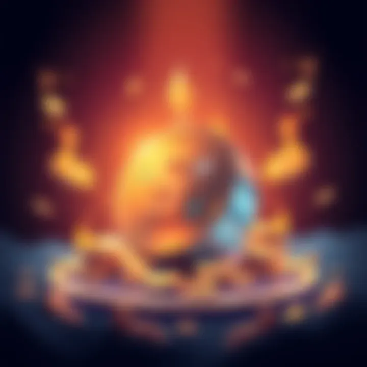 Illustration of Sultanoshi $STOSHI logo with symbols of liquidity and burning coins, representing growth and deflation in the crypto market
