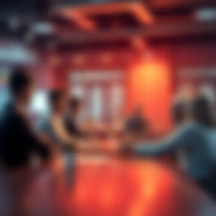 Group of people discussing trading ideas and sharing insights at a table