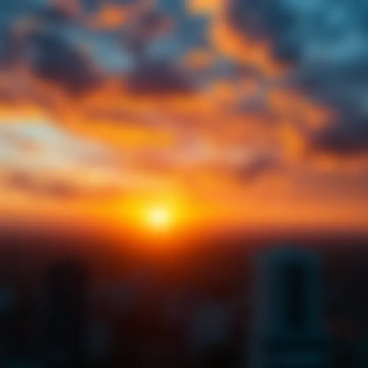 A serene sunrise illuminating a bustling city, symbolizing early productivity and lifestyle shifts.