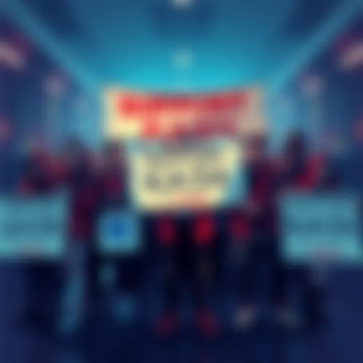A group of people showing support for Kaspa cryptocurrency with banners and signs, urging for its listing on Revolut