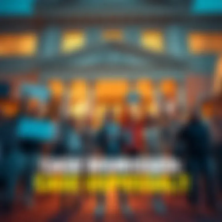 A group of happy supporters celebrating outside a courthouse after the case was dismissed, holding signs and cheering.