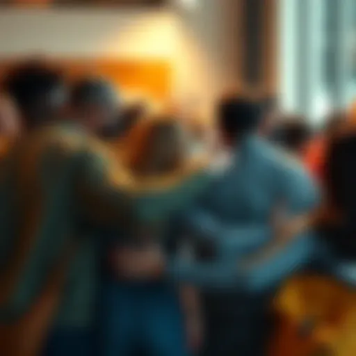 A diverse group of people embracing each other, showing support and connection during tough times.