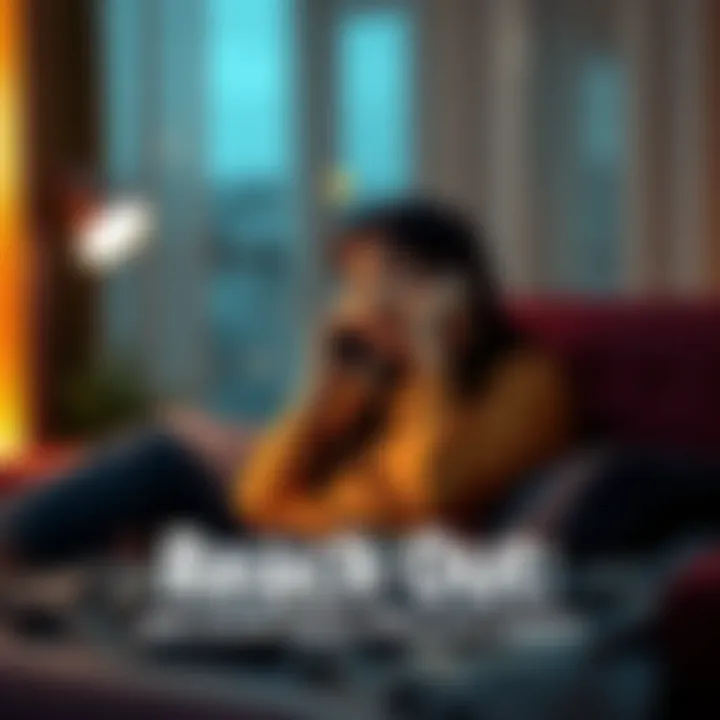 A comforting scene depicting a person talking on the phone in a cozy space, symbolizing emotional support and connection.