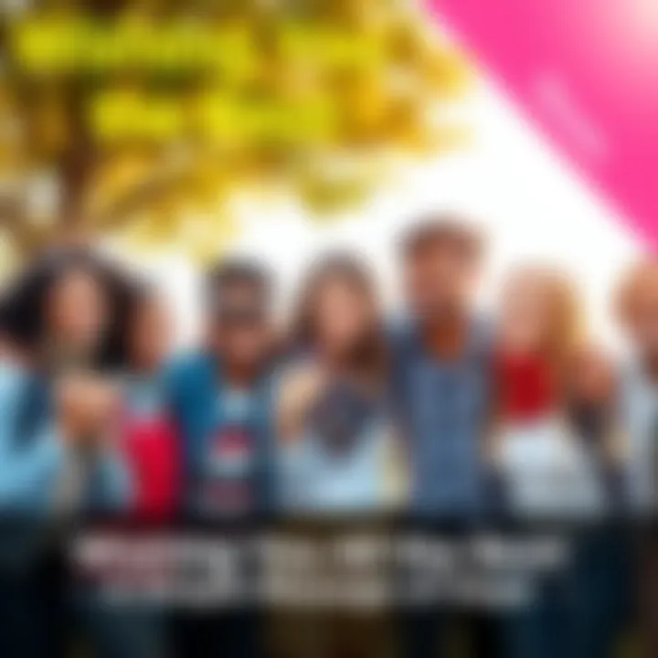 A diverse group of friends smiling and encouraging each other outdoors, representing kindness and support