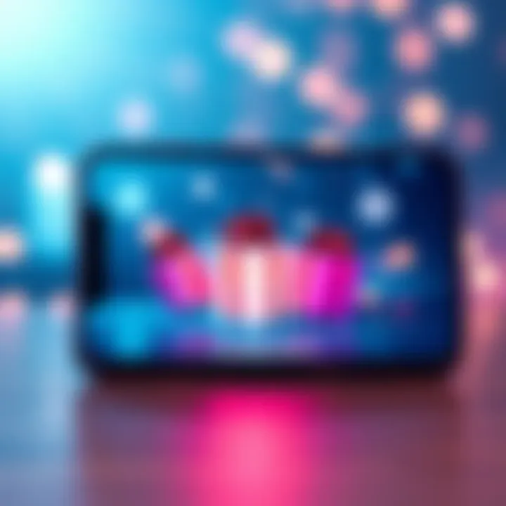 A screen displaying an app with gift boxes popping up