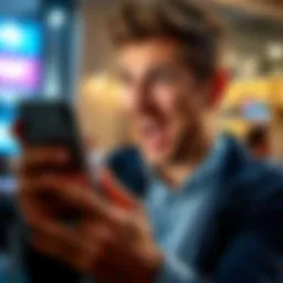 A person looking amazed while checking their superannuation fund balance on a smartphone, with an expression of joy and surprise.