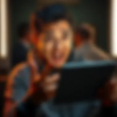 A person looking shocked while reading surprising facts on a tablet