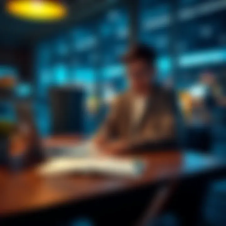 Survey on Neobanks in Germany A student conducting a survey on user preferences for neobanks in Germany, with a laptop and survey form on the table.