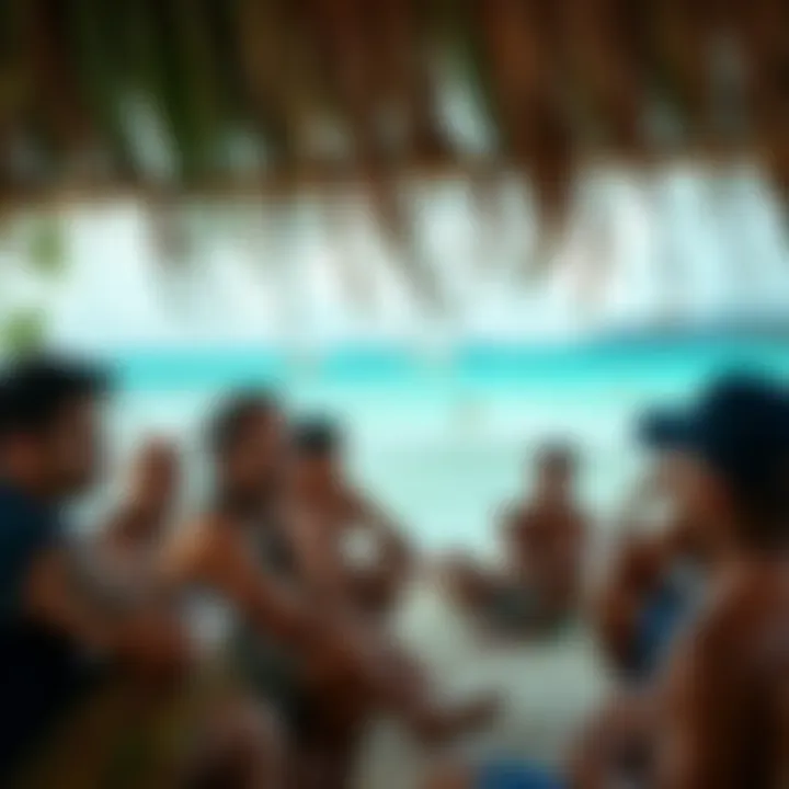 A group of Survivor contestants sitting at Tribal Council, showing expressions of concern and tension, surrounded by tropical scenery.