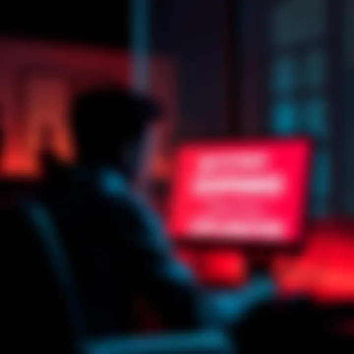 A silhouette of a person looking at a computer screen with a warning sign, symbolizing sudden account suspension and confusion