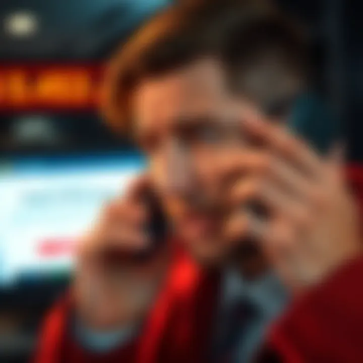 A person looking confused while answering a phone call from a Romanian number, with an alert message about fraud in the background.