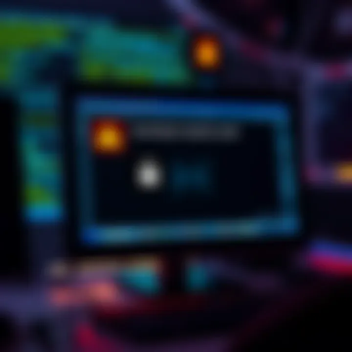 A computer screen showing a warning message about a suspicious email with a lock symbol and an exclamation mark.