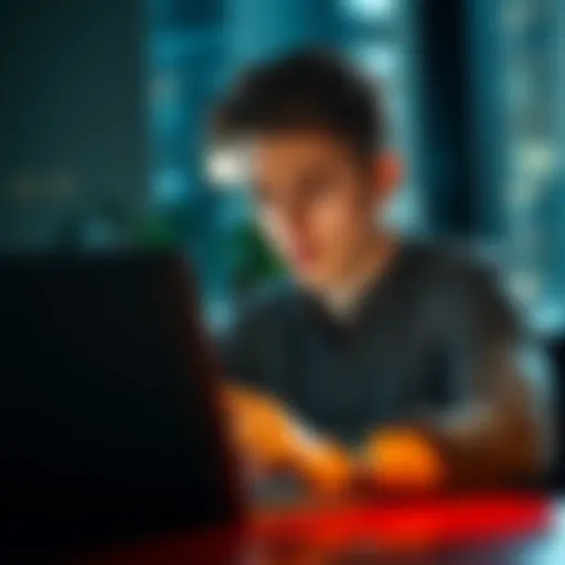 A concerned person examining a suspicious email on their laptop, looking perplexed