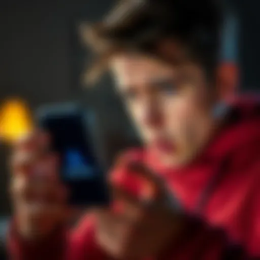 A person looking at a smartphone with a worried expression, examining a suspicious email related to NFTs.