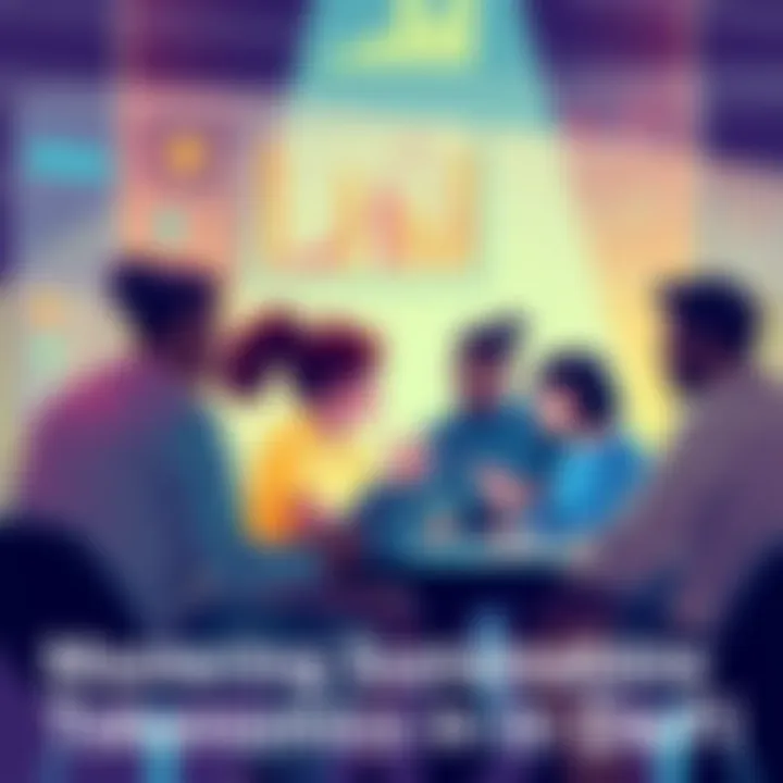 Illustration showing diverse people collaborating on a digital platform, discussing DeFi tokenomics strategies with charts and graphs in the background.