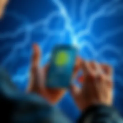 A person using a smartphone displaying a wallet app to convert on-chain Bitcoin to Lightning Bitcoin.