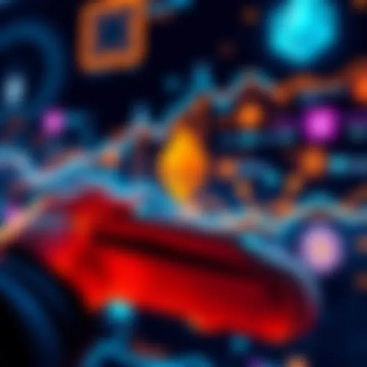 A person using a digital wallet to swap native ETH between different blockchain networks, with graphics representing various chains in the background.