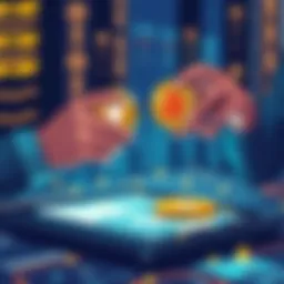 An illustration showing a person exchanging XMR cryptocurrency for BTC over a digital platform, depicting ease of transaction and quick service.
