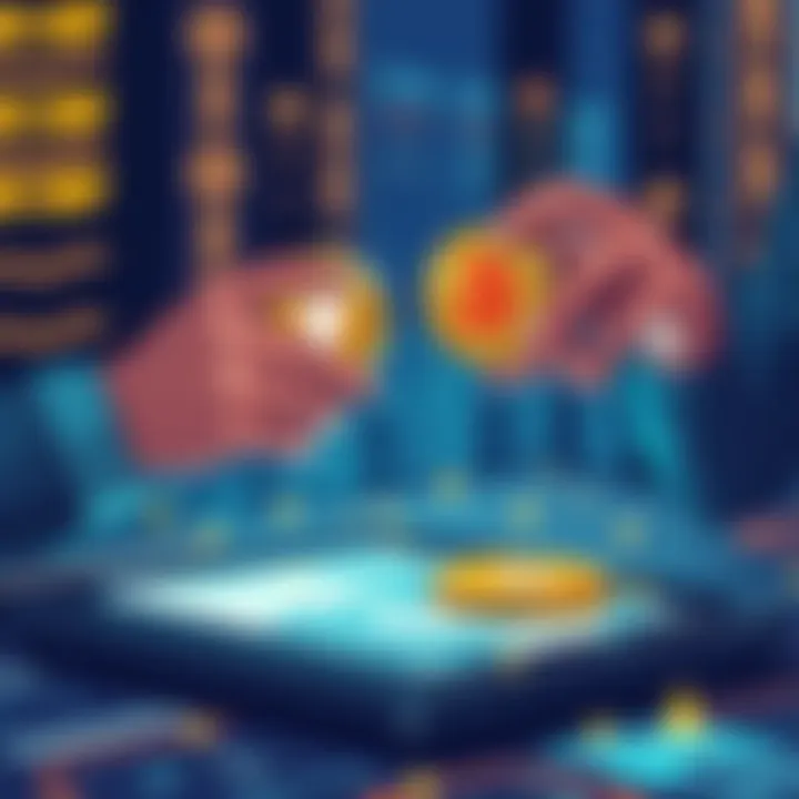 An illustration showing a person exchanging XMR cryptocurrency for BTC over a digital platform, depicting ease of transaction and quick service.