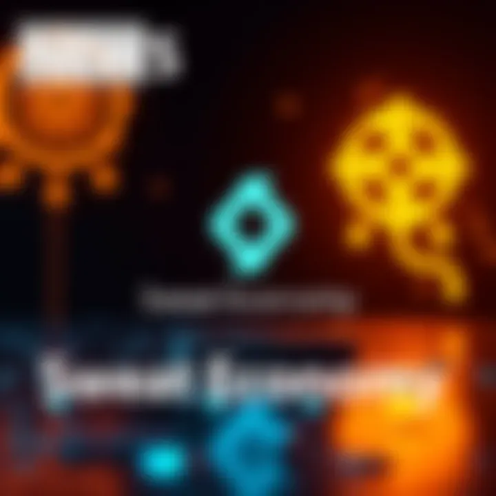 A digital representation of the Sweat Economy logo with symbols of multichain technology and token burn effects in the background.