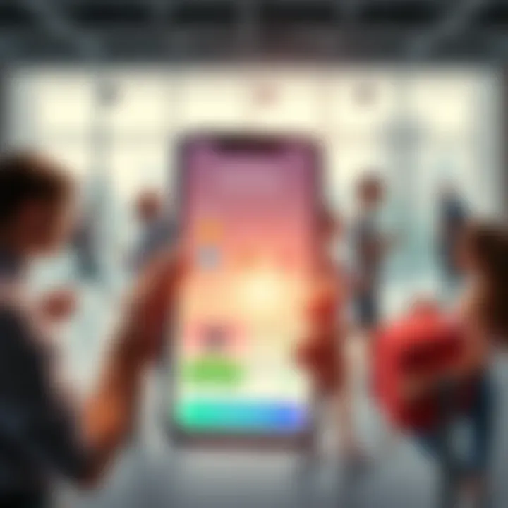 A dynamic representation of the Sweatcoin app showcasing users engaging in physical activities while tracking their rewards, illustrating the app's interaction with daily life and fitness.