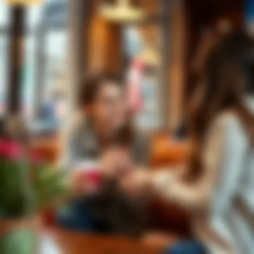 A Swedish student and a Turkish girl share a conversation in a cozy café, discussing cultural differences in dating.