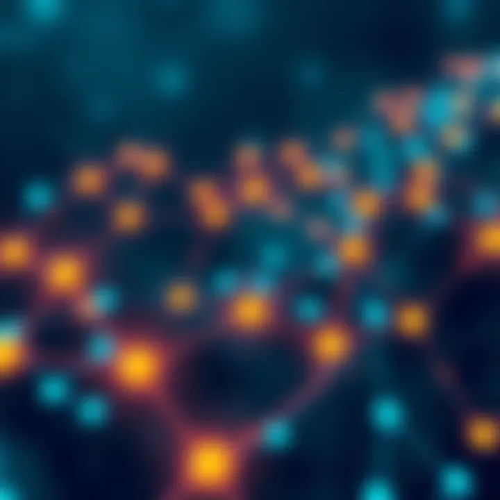 A digital illustration of a blockchain network symbolizing Swift's new ledger for financial transactions, with nodes and connections representing efficiency and security in global trade.
