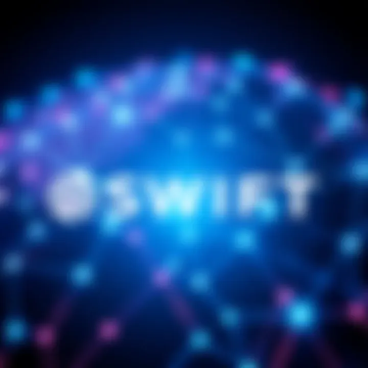 SWIFT logo with a digital network background representing international payments
