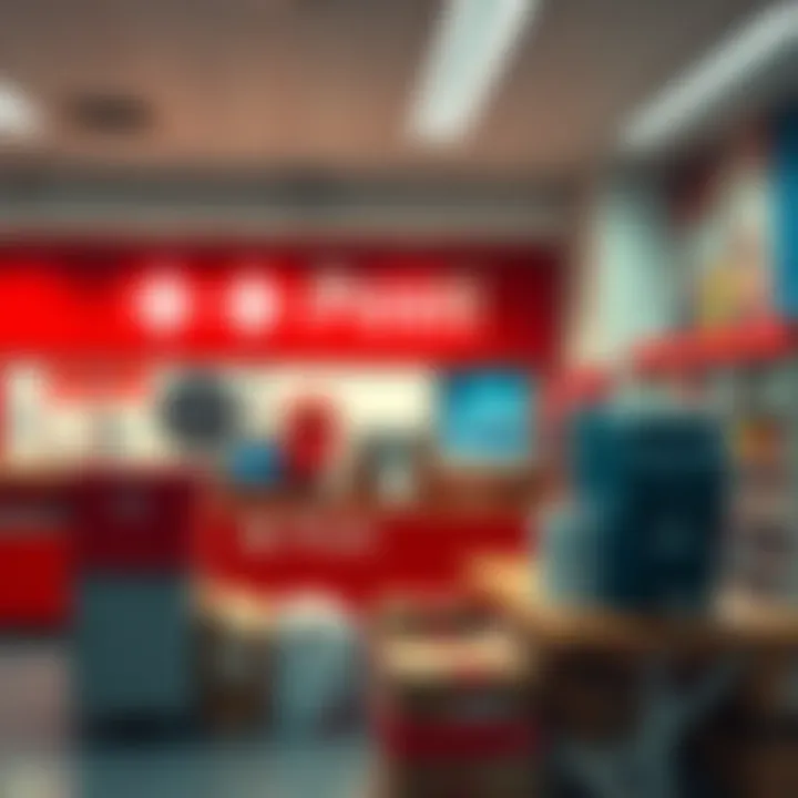 A variety of services and products available at a Swiss post office, showcasing postal counters and packages.